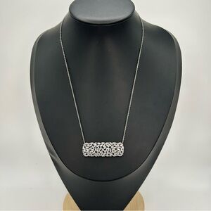 Silver Baguette Cluster Bar Pendant Necklace | CZ Sparkle | Elegant Minimalist